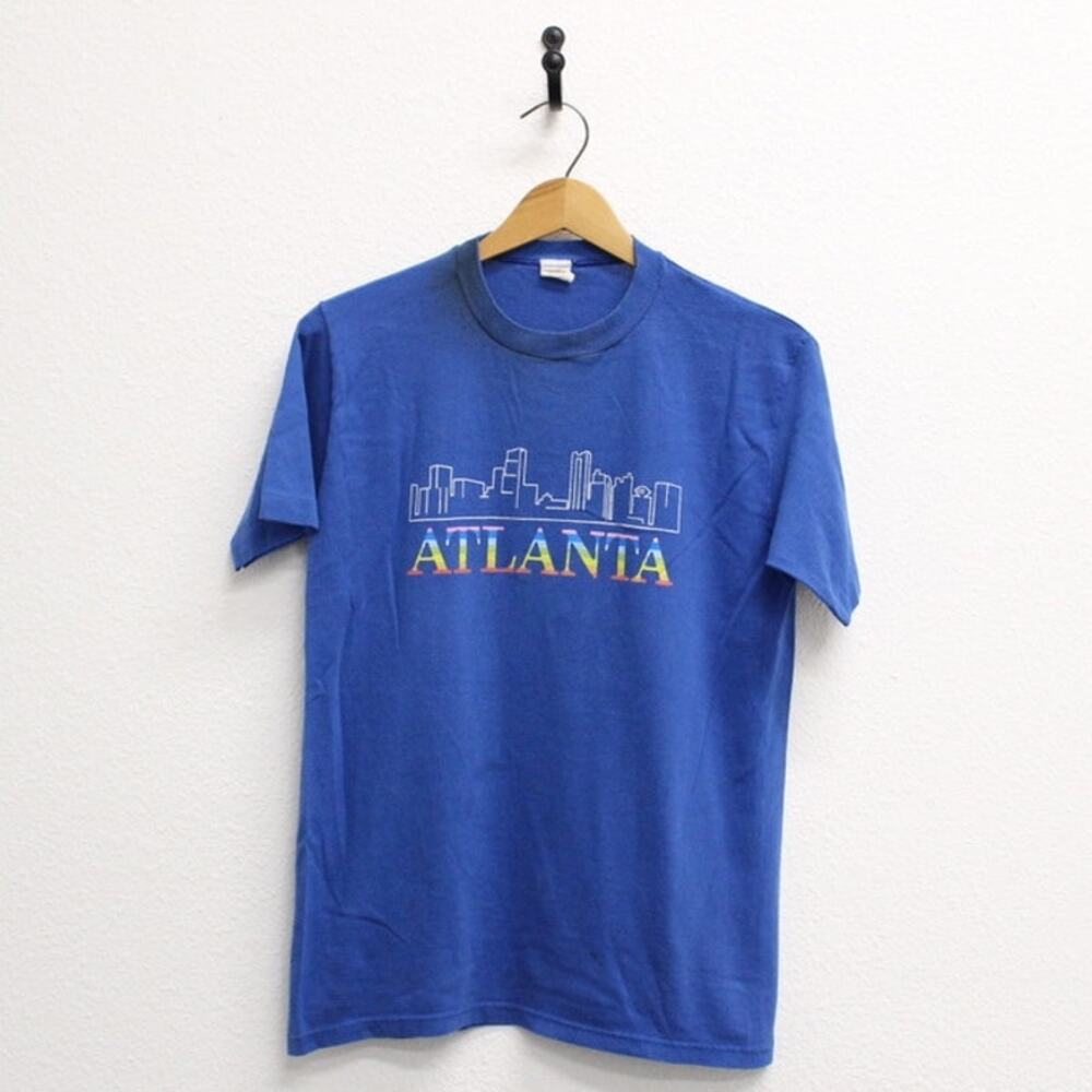 Vintage 80s Atlanta Georgia Skyline Blue T Shirt Mens Medium Travel